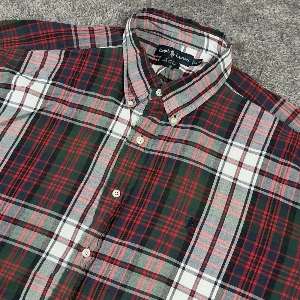 Ralph Lauren S/S Oxford Button Front Shirt Mens 2XL Red Plaid Blake